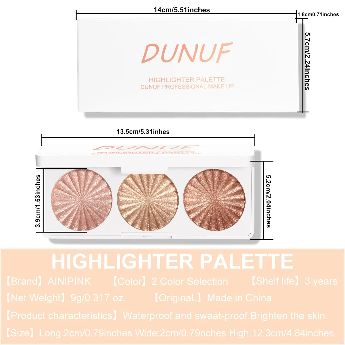 Waterproof Baked Highlighter Palette 7Colors Highly Pigmented Blush Contour Shadow 4in1 Face Makeup Long Lasting Beauty