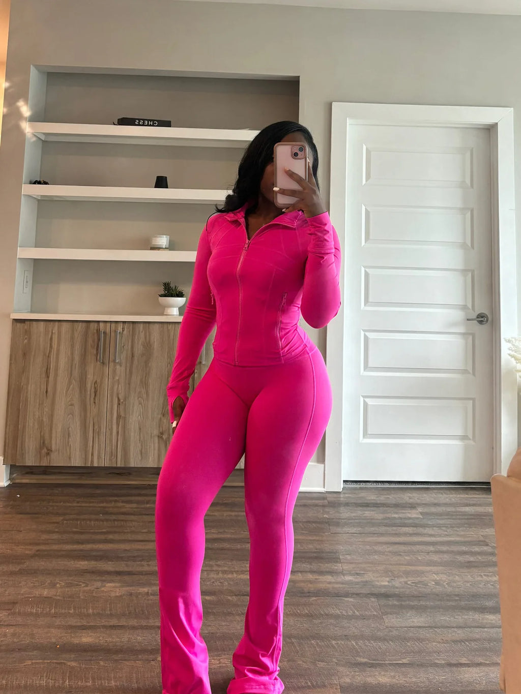 Pant Sets Two Piece Set Women Sexy Slim Fit Zipper Top Stand Collar Solid Sporty Casual Splice Flare Pants Elastic Waist