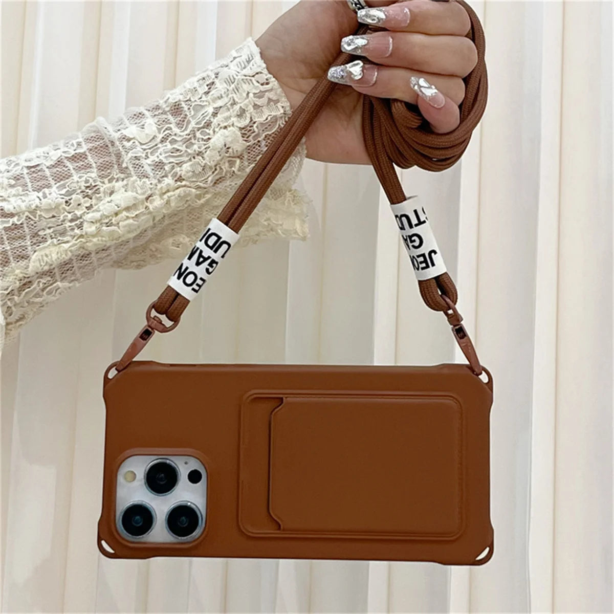 Phone Case for IPhone 17 Air 16E 16 15 Plus 14 12 13 11 Pro Max XS XR 8 7 Shockproof Silicone Card Slot Crossbody Necklace Cover