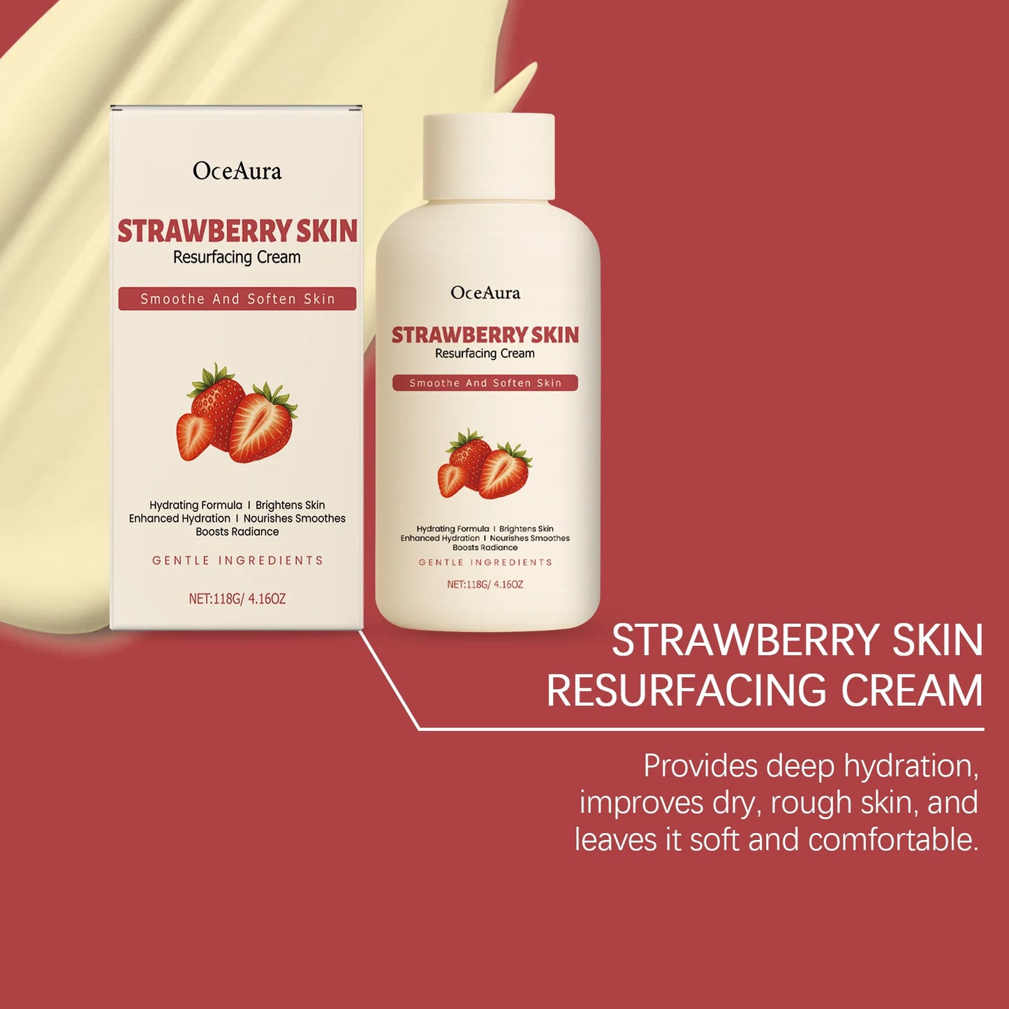 OceAura 118g Strawberry Body Cream Moisturizes Dry Skin Softeners Rough Hydrating Skin Body Moisturizer