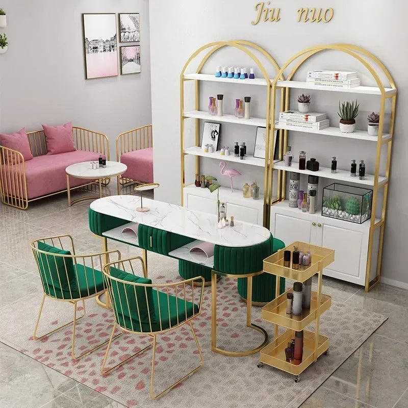 Premium Marble Nail Art Beauty Table and Chair Set Nordic