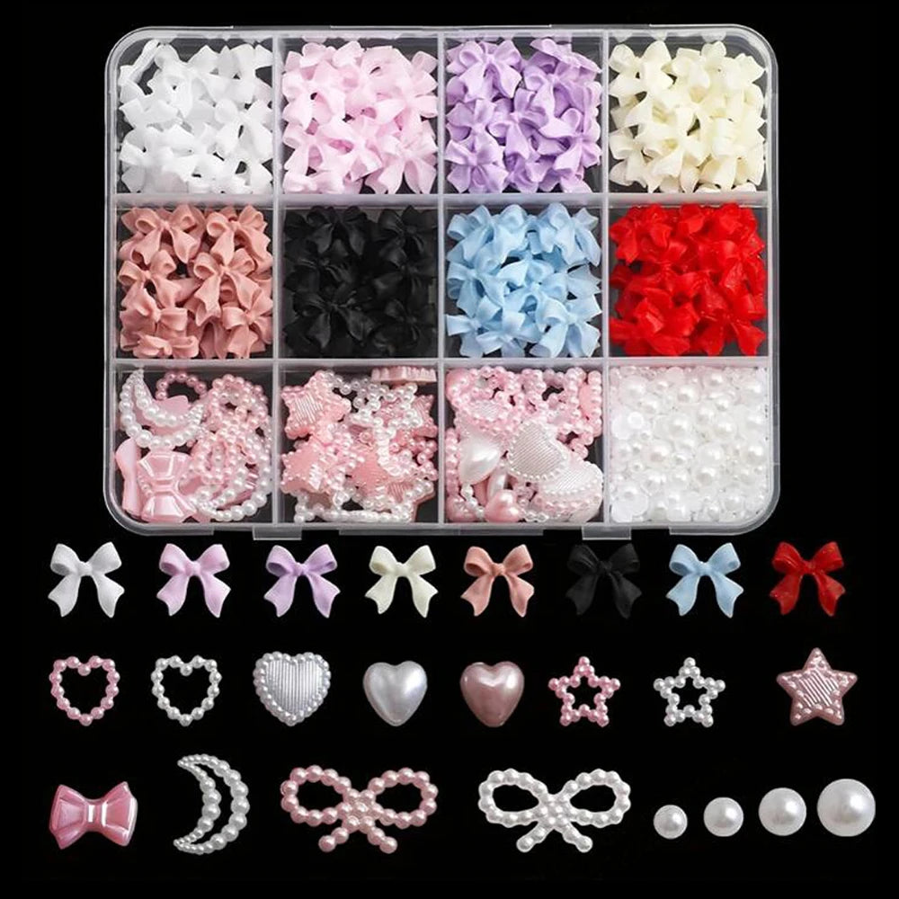 12/15Grids Acrylic Flower Nail Charms Mix Colors Set 3D Flower Nail Art Rhinestones Mixed Blossom Spring Gems DIY Nail Supplies