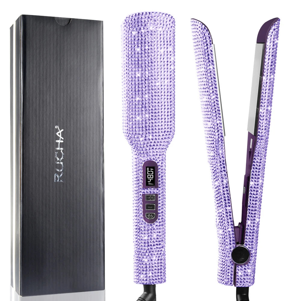 Professional Hair Straightener Rhinestone Flat Iron Titanium Dual Voltage 2 Inch LCD Display Hair Tools for Styling