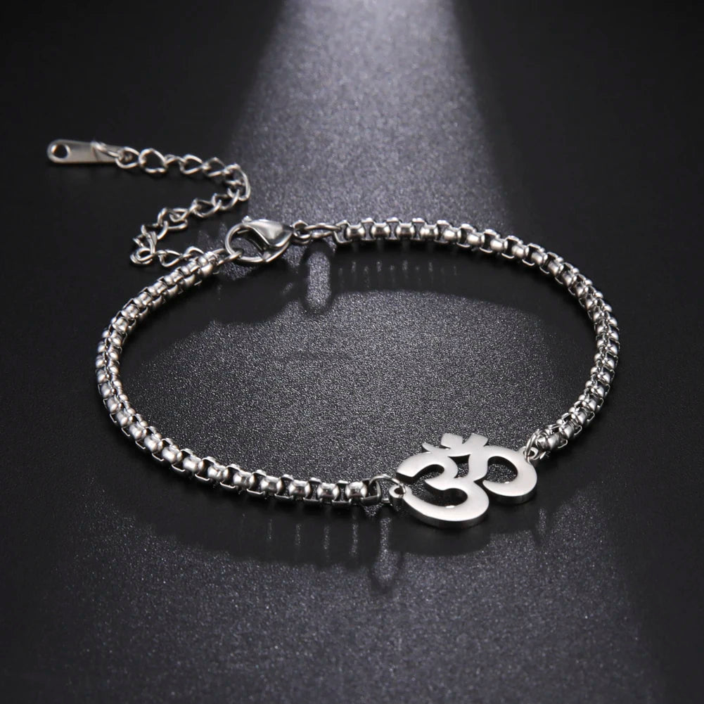 Dawapara Om Ohm Aum Charm Spiritual Pendant Stainless Steel Bracelet Yoga Jewelry Meditation Buddhist Spiritual Amulet