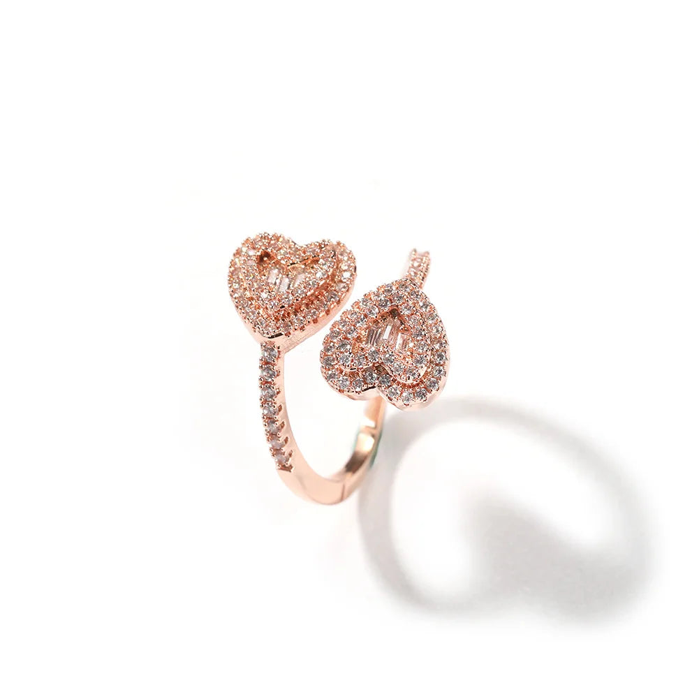 Uwin Heart Thin Circle Ring Baguetter Iced Out Bling Square Cubic Zirconia Charm Luxury Jewelry Engagement Gift For Women