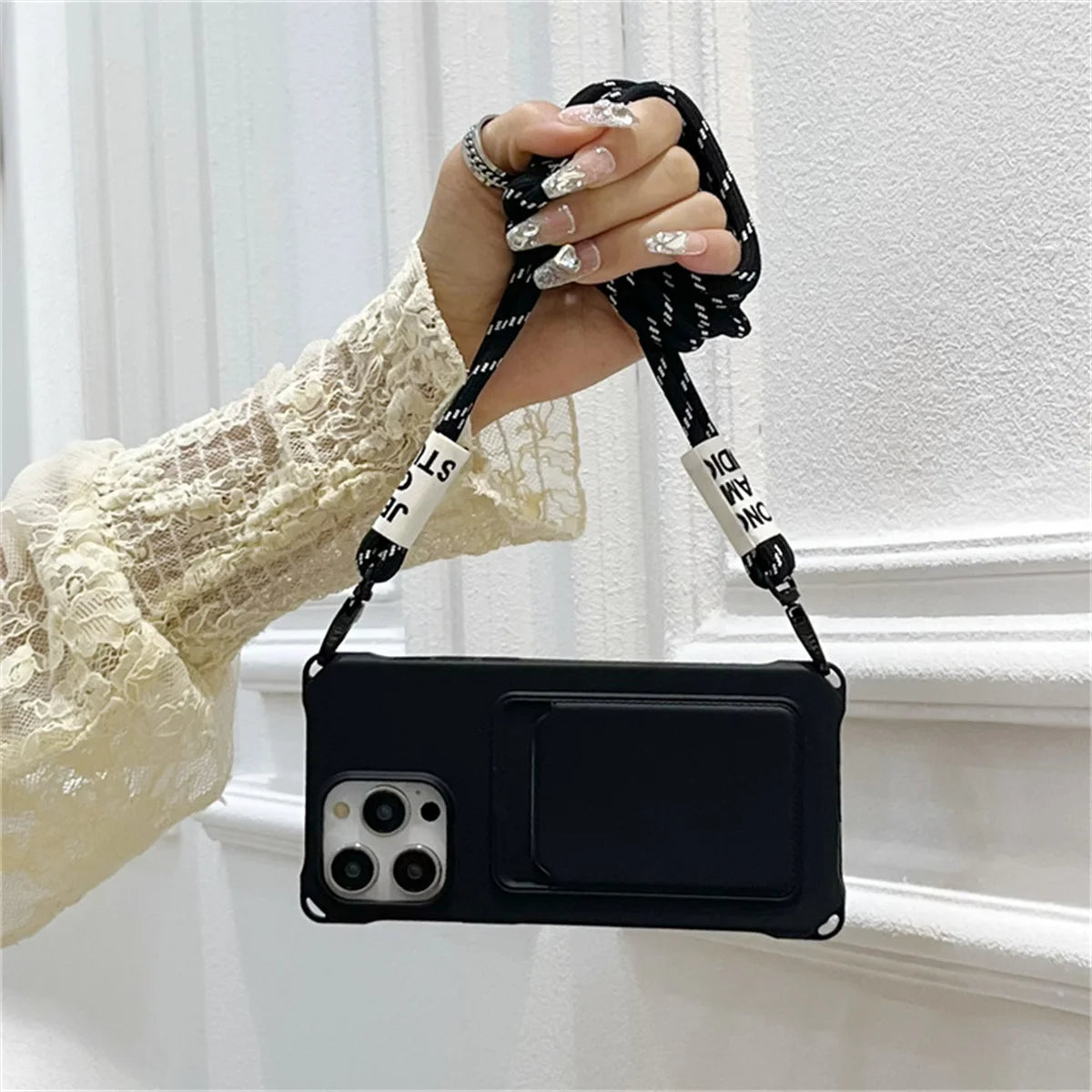 Phone Case for IPhone 17 Air 16E 16 15 Plus 14 12 13 11 Pro Max XS XR 8 7 Shockproof Silicone Card Slot Crossbody Necklace Cover