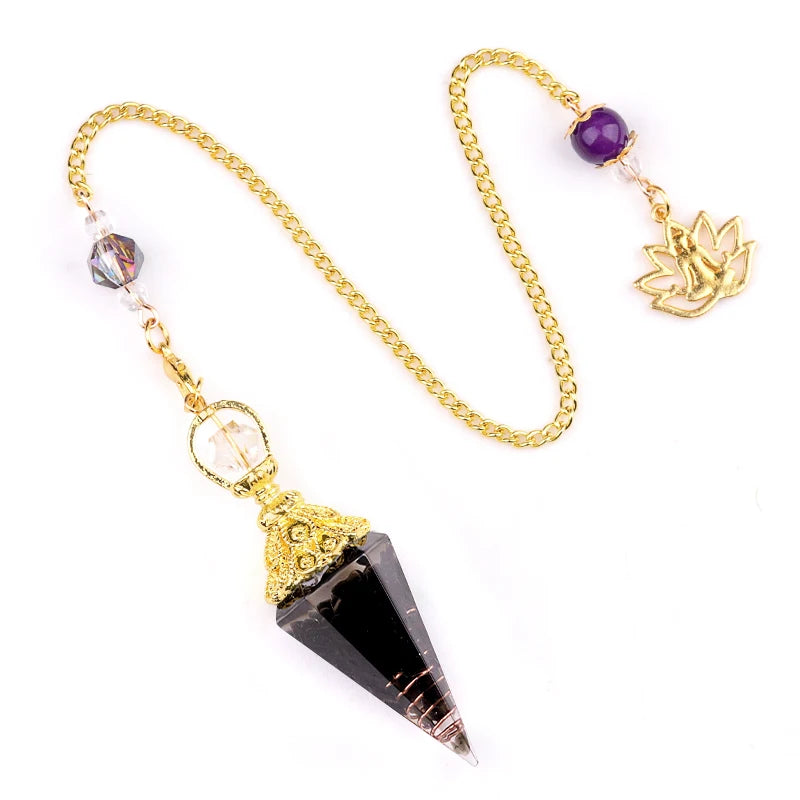 Natural Stone Golden Chain Seven Chakra Spirit Pendulum Gravel Resin Healing Pendant For Jewelry Making Accessories Necklace