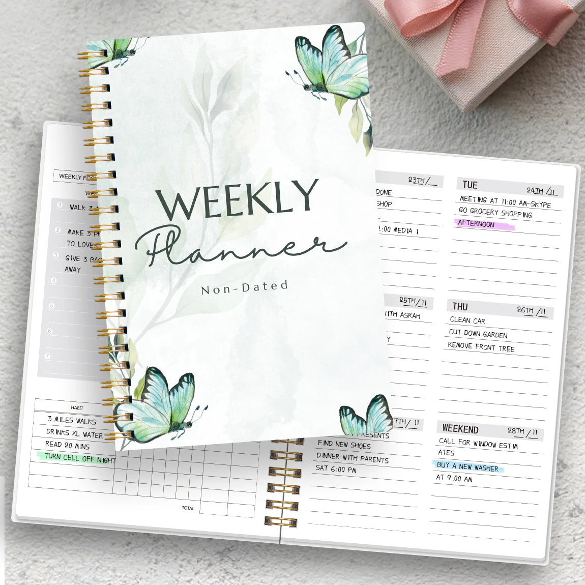 Undated Weekly Planner Spiral Notebook with Habit Tracker to Do List Goal Setting Stickers for Work School