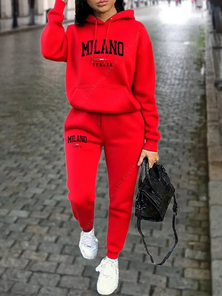 MILANO Pants Sets for Women Clothing High quality Sweatshirt Sweatpant Hoodie Suit 2 Piece Autumn Winter Outfits Woman Tracksuit