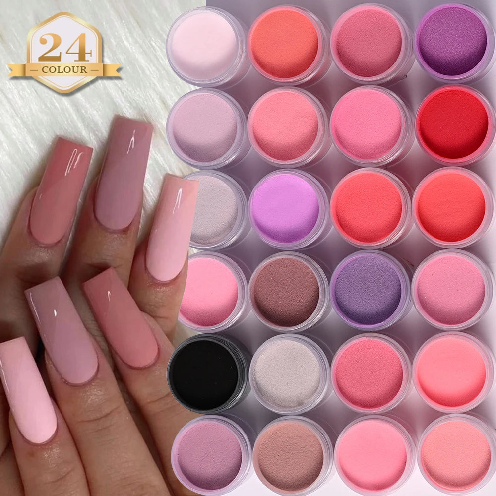 24Pcs/Set Nail Acrylic Powder Multi-Colors Professional Nails Crystal Pigment Dust for Nail Art Extension Carving Dipping Powder