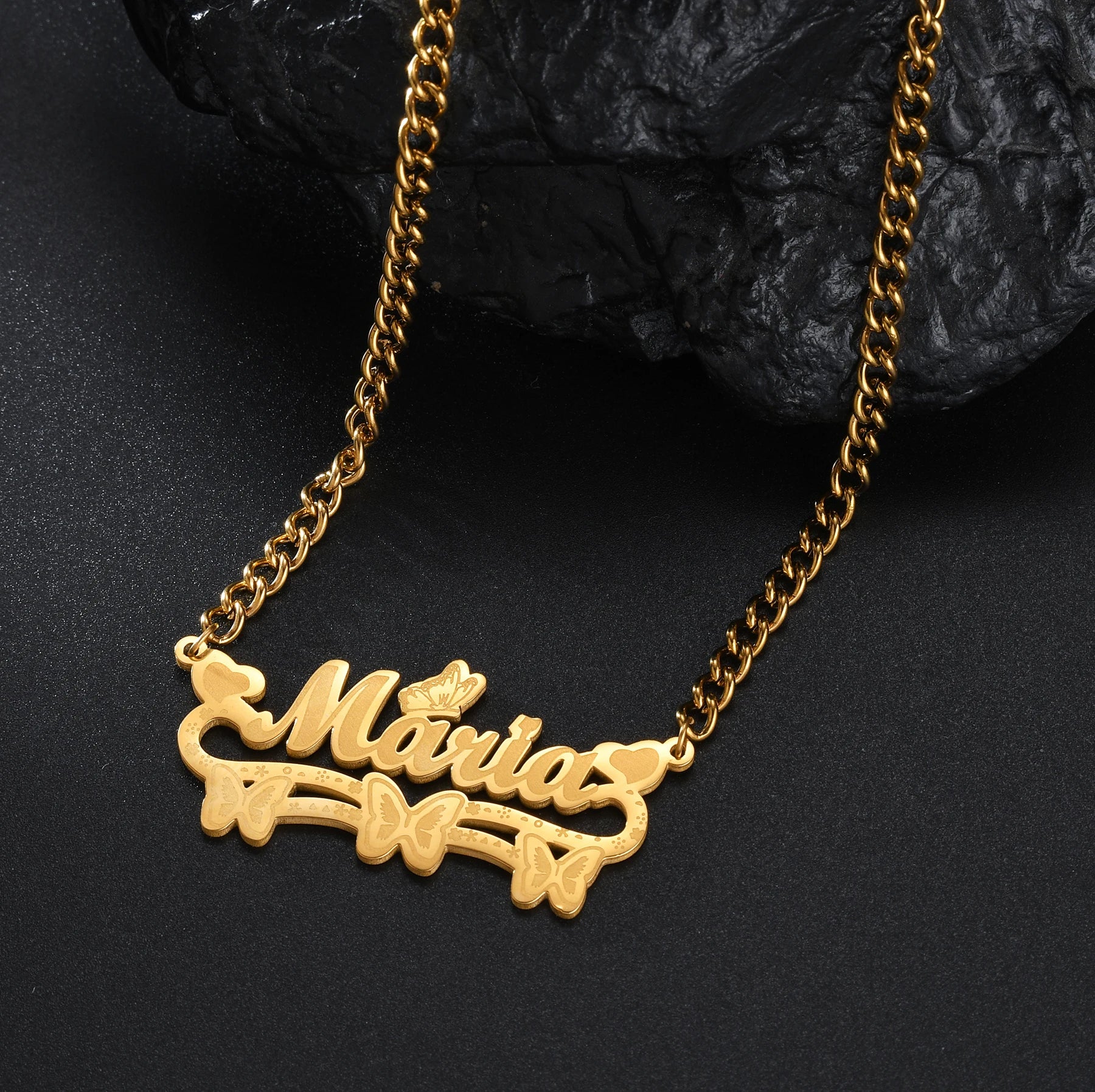 Atoztide Personalized Custom Name Necklace for Women Stainless Steel Heart Engrave Nameplate Choker Link Chain Jewelry Gifts