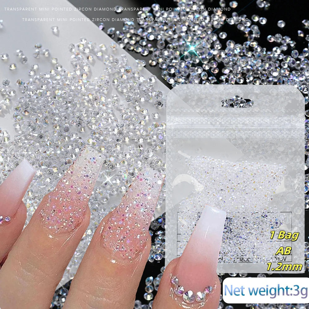 1Bag Aprox.1400Pcs Mini Nail Rhinestones Micro 1.2mm Nail Sand Pixie Crystals Iridescent AB Bling Tiny Sugar Beads Nail Charms *
