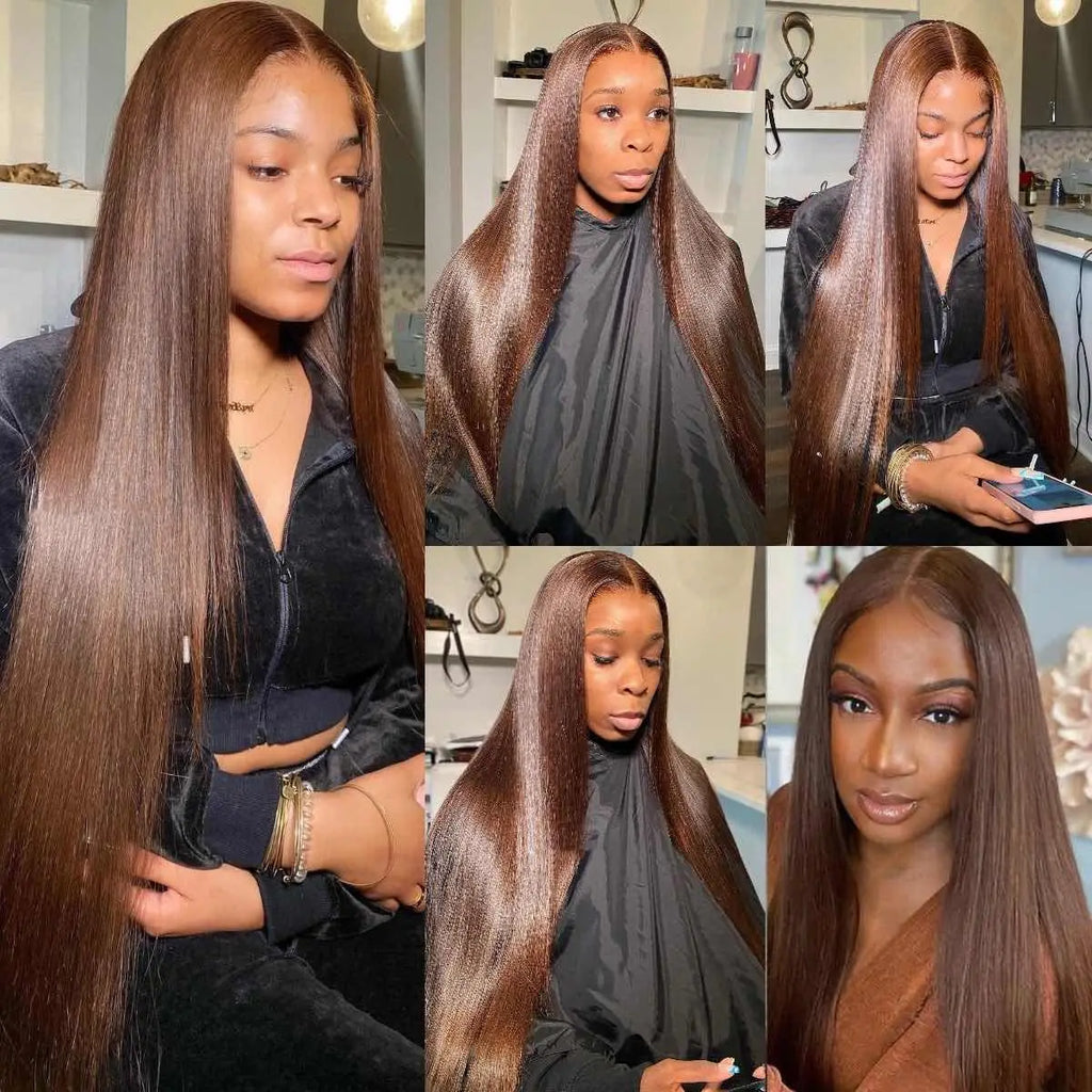 Straight Chocolate Brown Lace Front Human Hair Wig  Lace Frontal Wig 13x6 Brazilian Human Hair Wigs For Women Pre Plucked