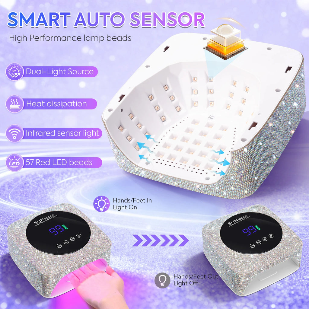 Rechargeable 180W UV LED Nail Lamp For Quick Curing All UV Gel 57LED Professional Nail Dryer With Motion Sensing Salon Equipment