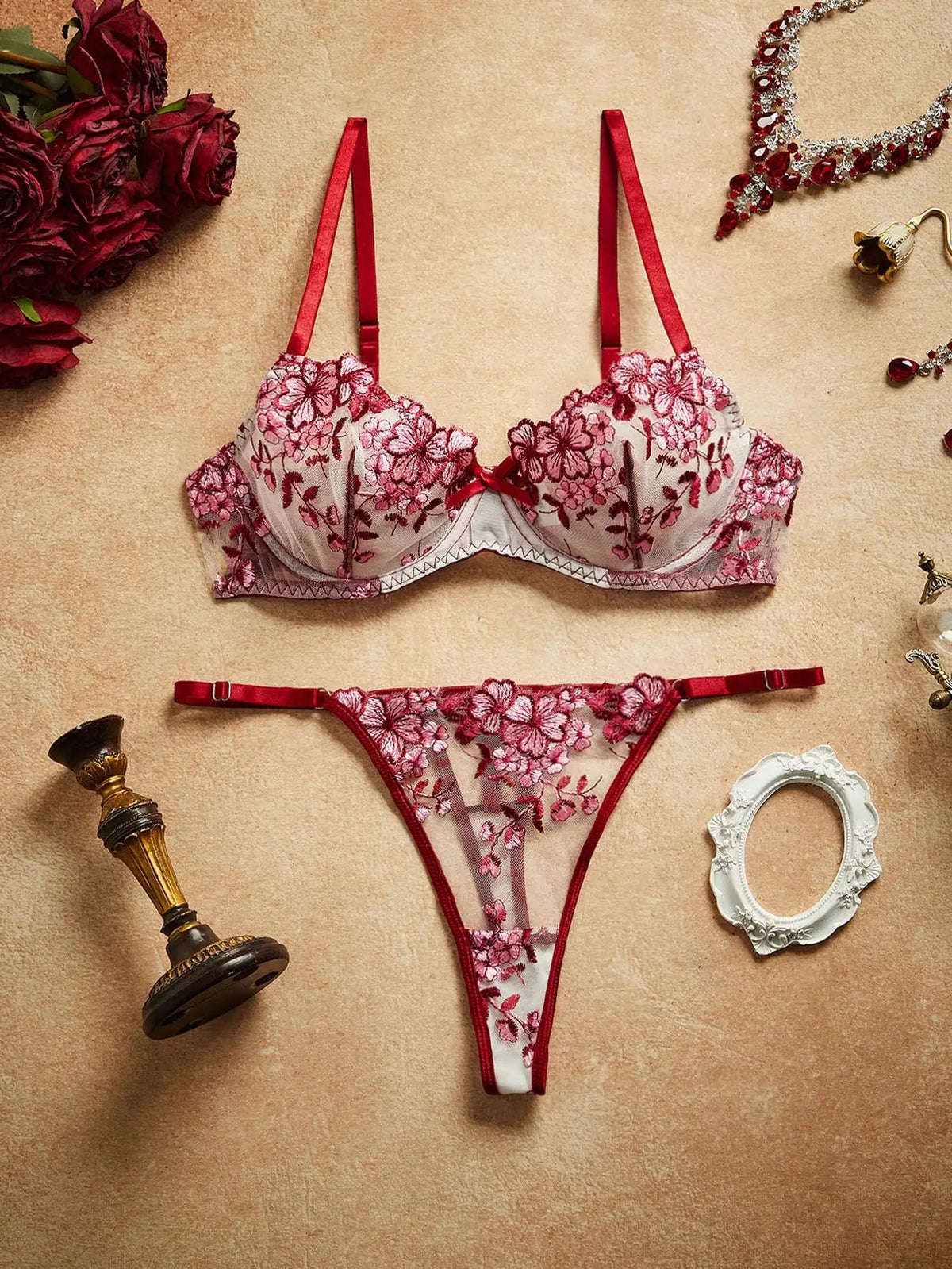Mesh Floral Lace Lingerie Set