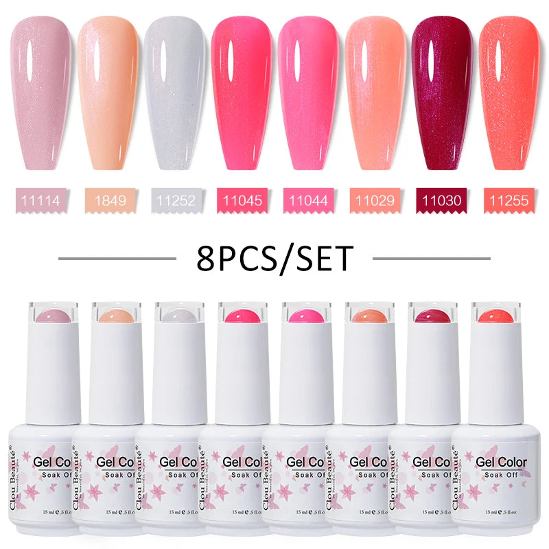 Clou Beaute 6/8pcs 15ml UV Nail Gel Colors Polish Set Summer Pretty Sugar Pink Red Neon Professional Nail Art Manicure Kit Gift