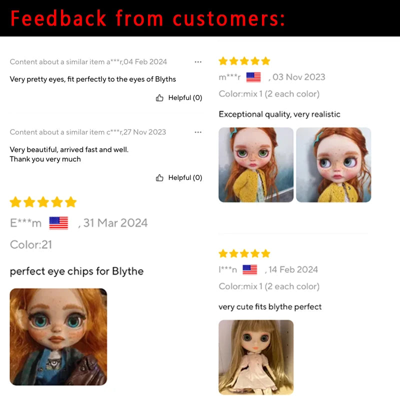 5 Pairs/lot 14mm Eyes Chips Suitable for Bly the Doll Super Thin Pupil Glass Cabochons DIY Accessories Bulk Items