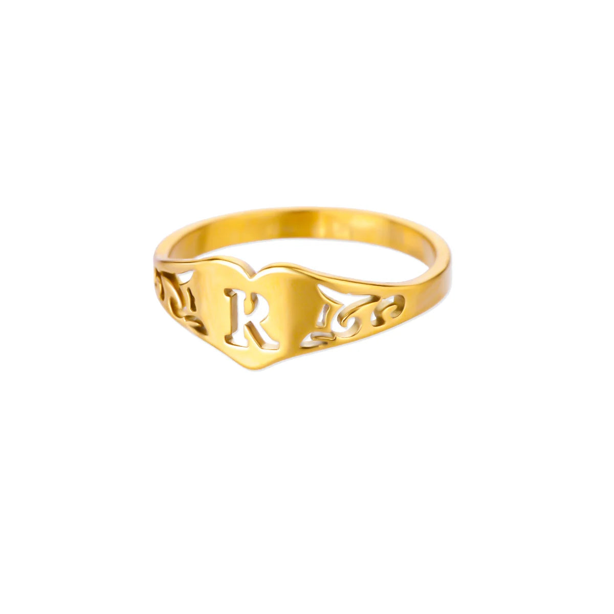 Initial A-Z Letter Rings For Women Gold Color Stainless Steel Heart Alphabet Name Finger Ring Punk Birthday Jewelry Gift Femme