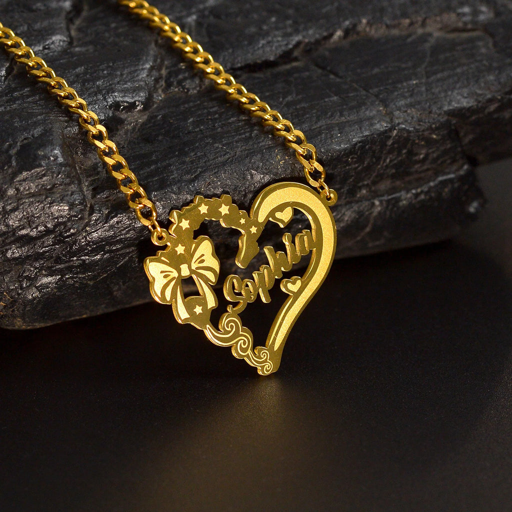 Atoztide Personalized Custom Name Necklace for Women Stainless Steel Heart Engrave Nameplate Choker Link Chain Jewelry Gifts