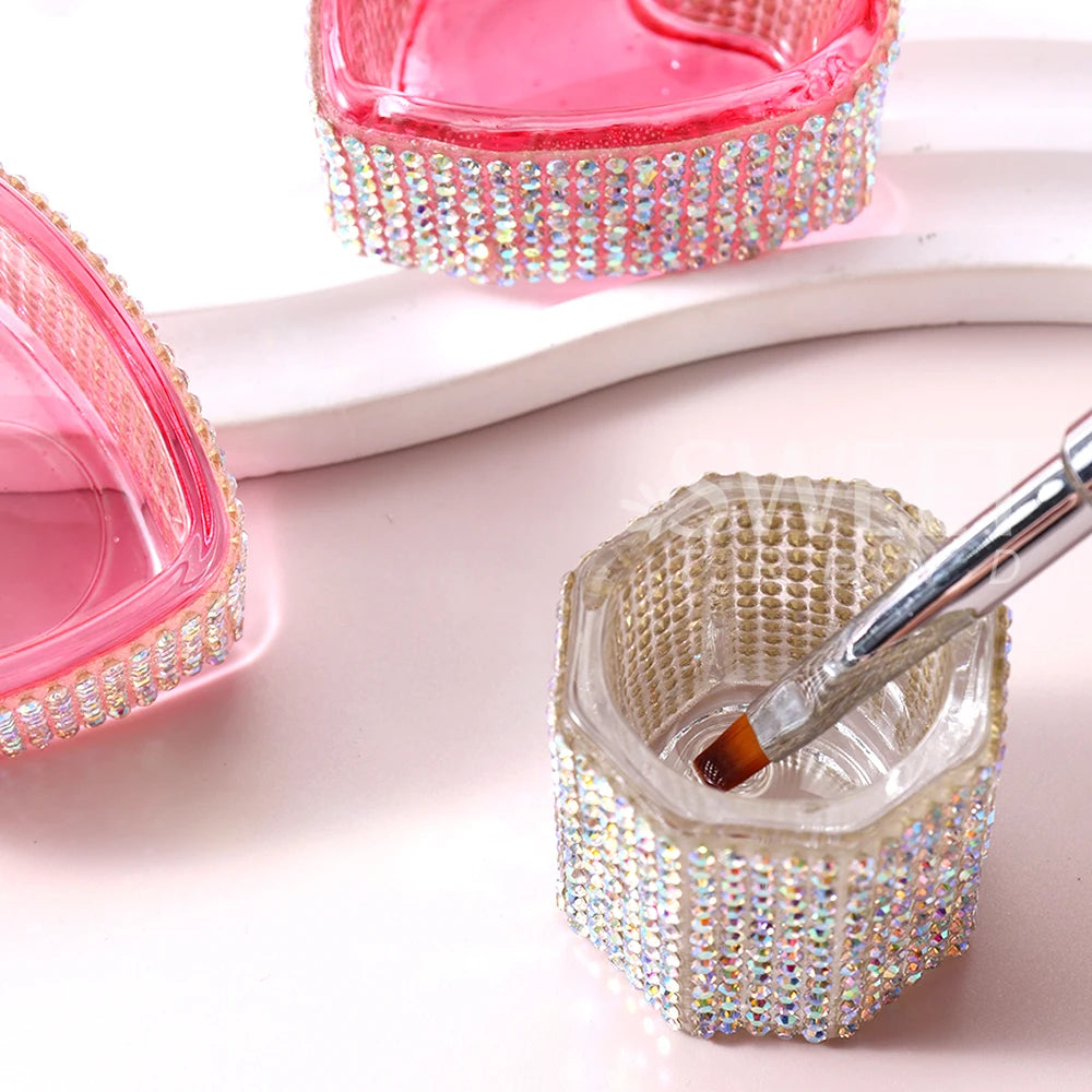 SWEET TREND-1pc Crystal Glass AB Diamond Acrylic Nail Cup Nail Brushs  Powder Liquid Dappen Dish Cup Cleaning Container Tools