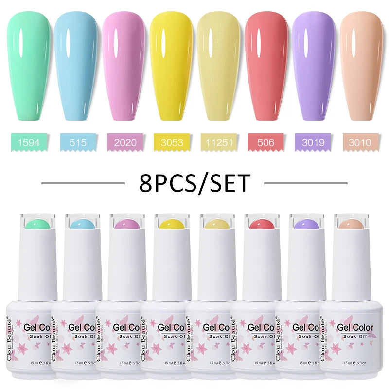 Clou Beaute 6/8pcs 15ml UV Nail Gel Colors Polish Set Summer Pretty Sugar Pink Red Neon Professional Nail Art Manicure Kit Gift