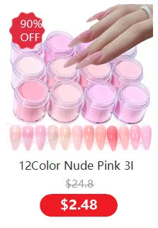 12Color Nude Pink 3In1 Professional Acrylic Powder Set 12Jar Dip & Acrylic Nail Extensions Structure Dust  Acrylic Powders 10g