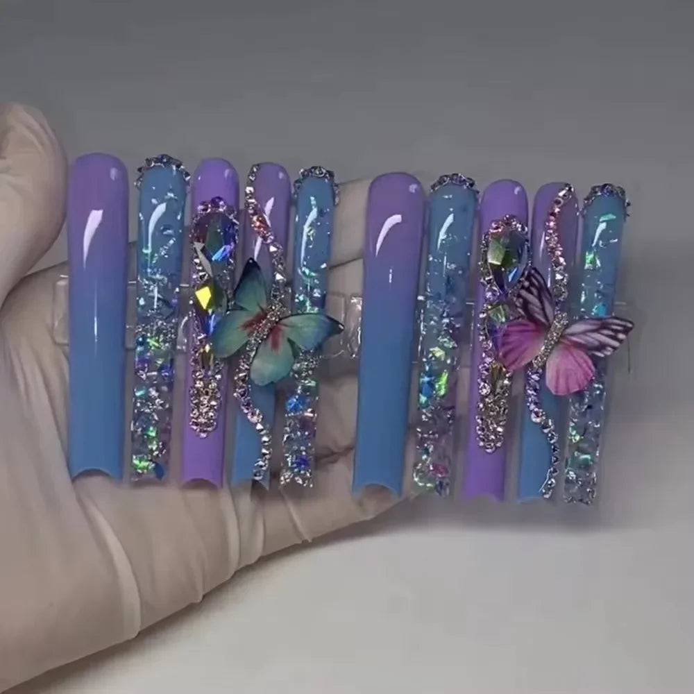 Xxxl Extra Long Quadrate Nail Art Butterfly Angel Diamond Coffin Stiletto False Nails Customizable Nail Party Stickers