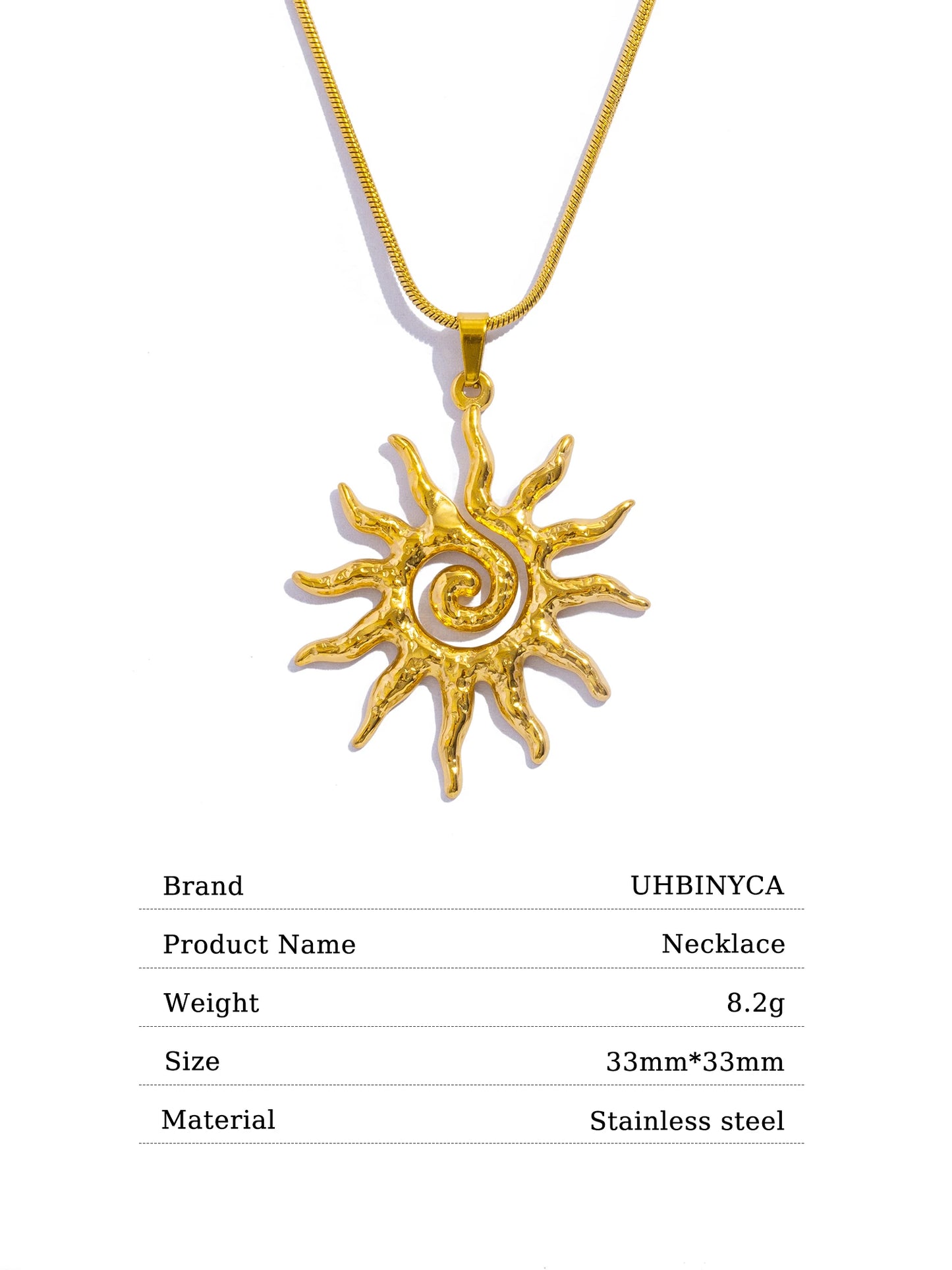 Spiral Sun Pendant Necklace for Women - 18K Gold Plated Hypoallergenic Stainless Steel, Daily Wear & Boho Gift Ideas Jewelry