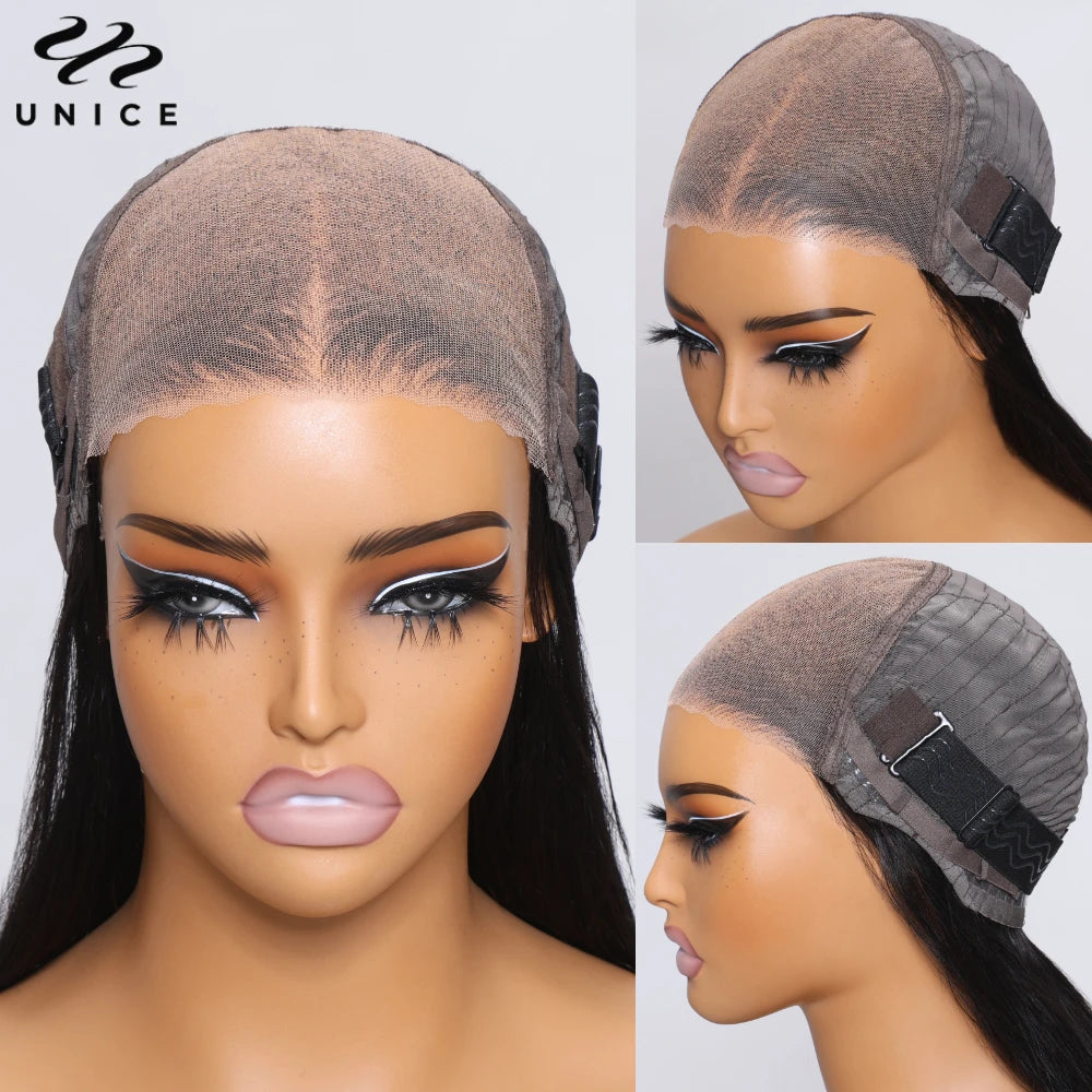 Unice Hair Silky Straight Blonde Bob Wig Human Hair With Brown Roots 7x5 Pre Cut Pre Bleached Glueless Wig Wear Go 150% Density