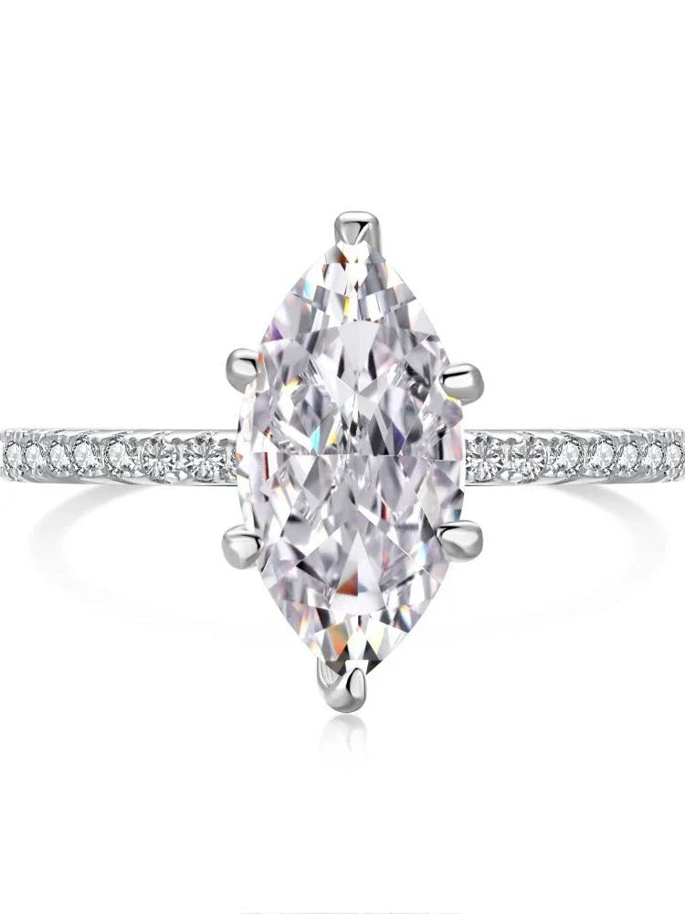 925 Sterling Silver Simple Classic 2 Carat Marquise Zircon Ring For Women Engagement Wedding Luxury High Quality Fine Jewelry