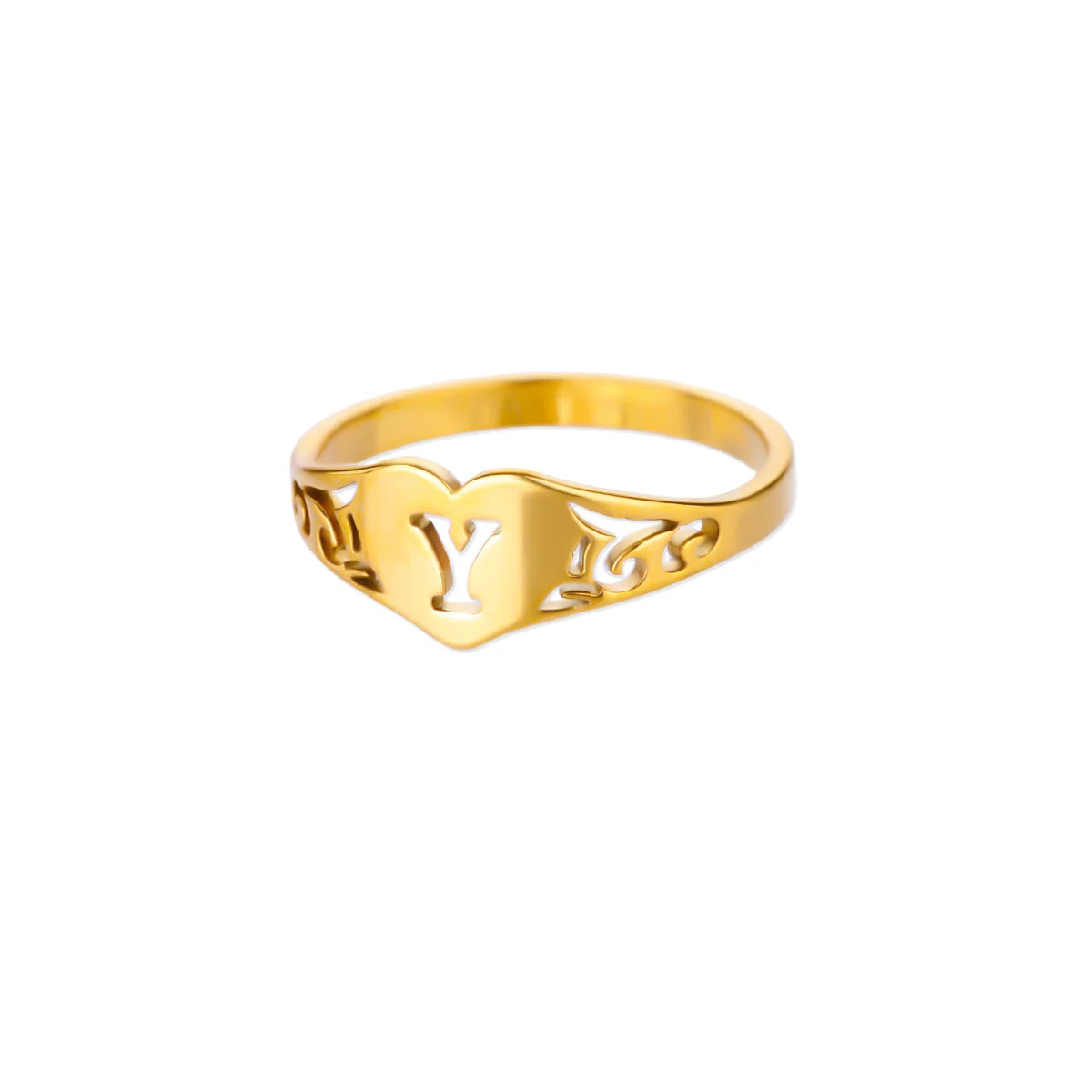 Initial A-Z Letter Rings For Women Gold Color Stainless Steel Heart Alphabet Name Finger Ring Punk Birthday Jewelry Gift Femme