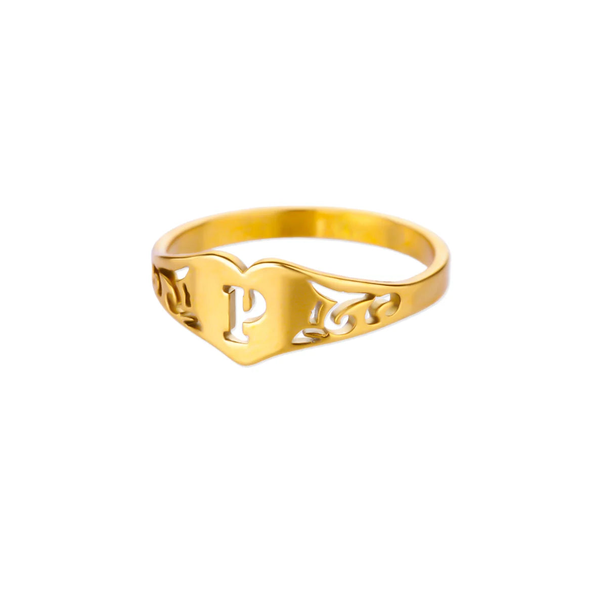26 English Hollow Letter Initial Heart Open Rings For Women Gold Color Adjustable Stainless Steel Ring Wedding Fashion Jewelry