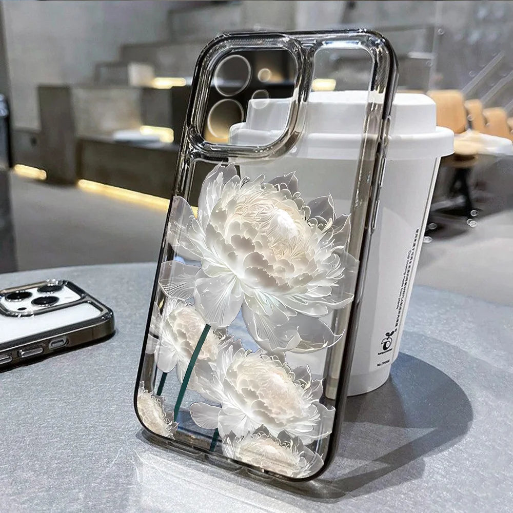 Flower Phone Case For iPhone 16 Pro 13 15 11 12 14 17 Pro Max 16E XR 7 8 SE XS Shockproof Transparent Cover Silicone Soft Fundas