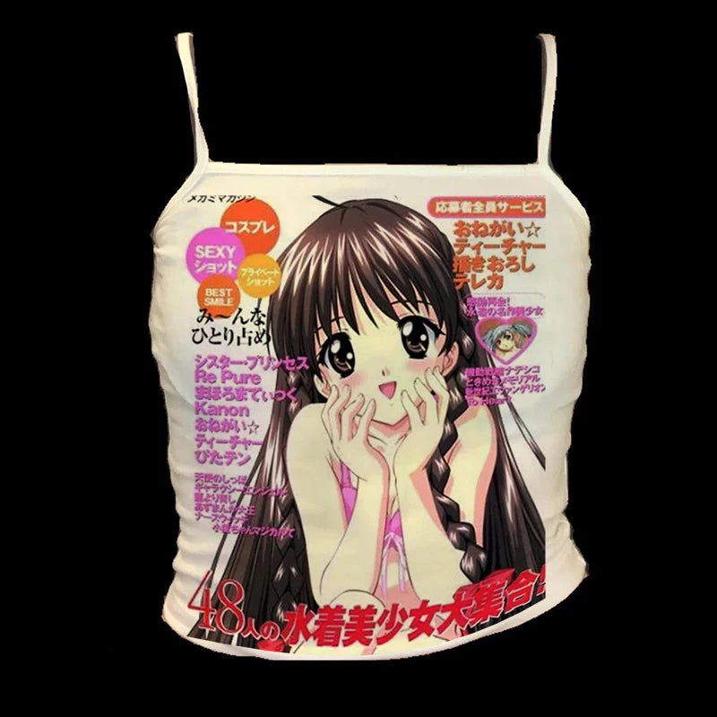 Sexy Y2K Style Women's Sleeveless Sling Crop Tops Punk Letter Print Casual Cute Tops Harajuku Vintage Emo Girl Gothic Streetwear