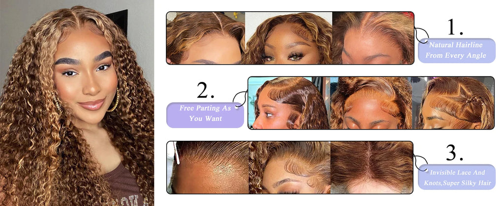 Brown Water Wave Lace Front Wig Highlight Ombre Glueless Deep Wave 13X4 Lace Curly Human Hair Wigs 13x6 HD Lace Frontal Wigs