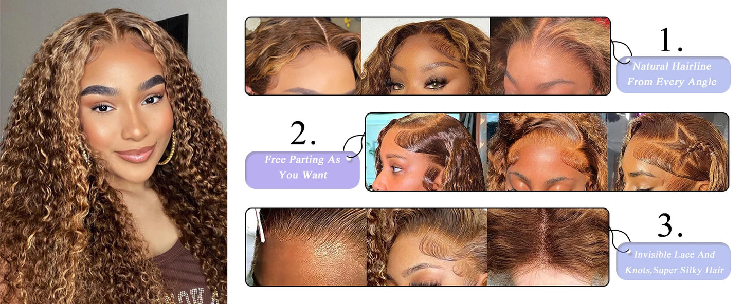 Brown Water Wave Lace Front Wig Highlight Ombre Glueless Deep Wave 13X4 Lace Curly Human Hair Wigs 13x6 HD Lace Frontal Wigs