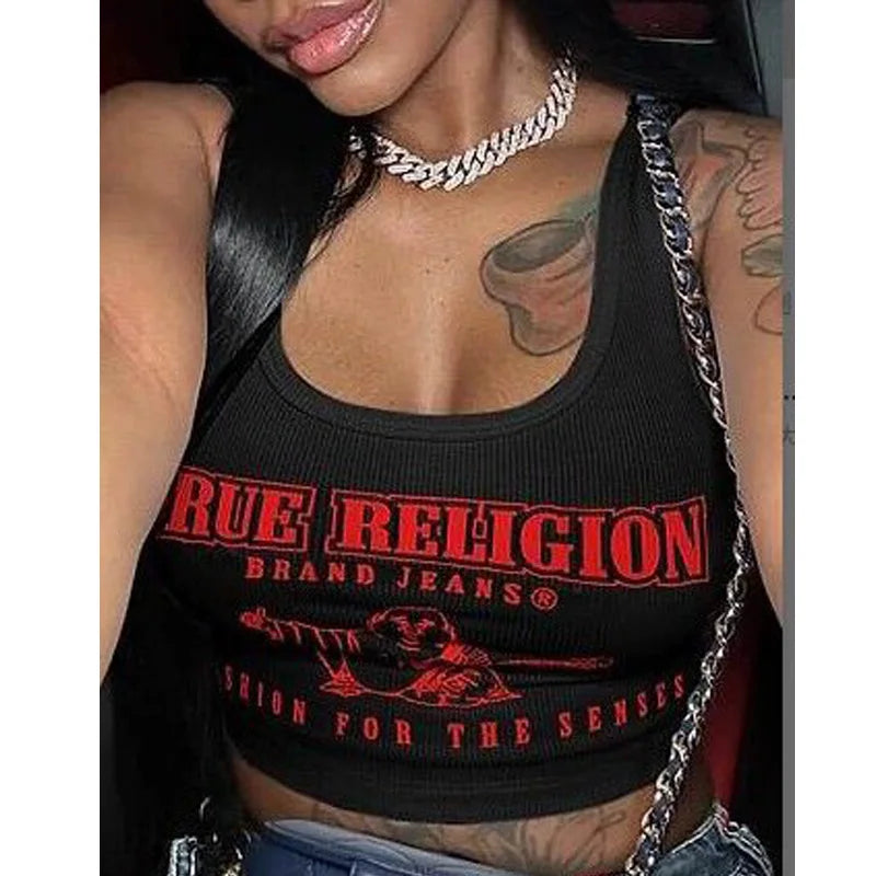 Women's Y2K Cropped Tank Top Sexy Graphic T-Shirt Fashion Printed Sweatshirt Streetwear Summer 2025 Trendy Tees
