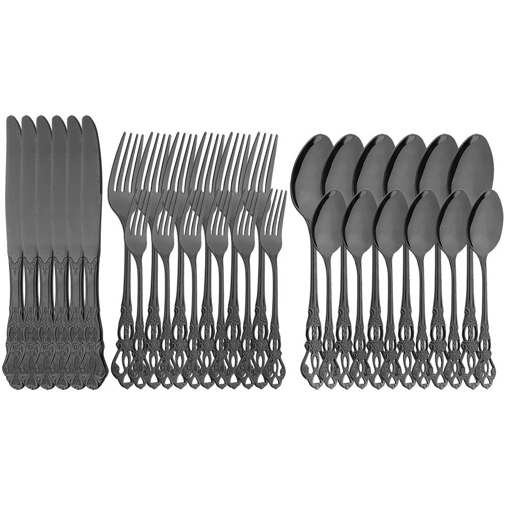 6/30Pcs Royal Colorful Dinnerware Set Knife Dessert Fork Spoon Cutlery Set Stainless Steel Silverware Kitchen Tableware Flatware