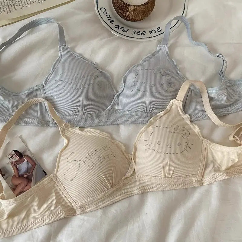 Kawai Sanrio Hello kitty cartoon cute youth underwear small breasts gathered breathable thin bra without steel rings new style