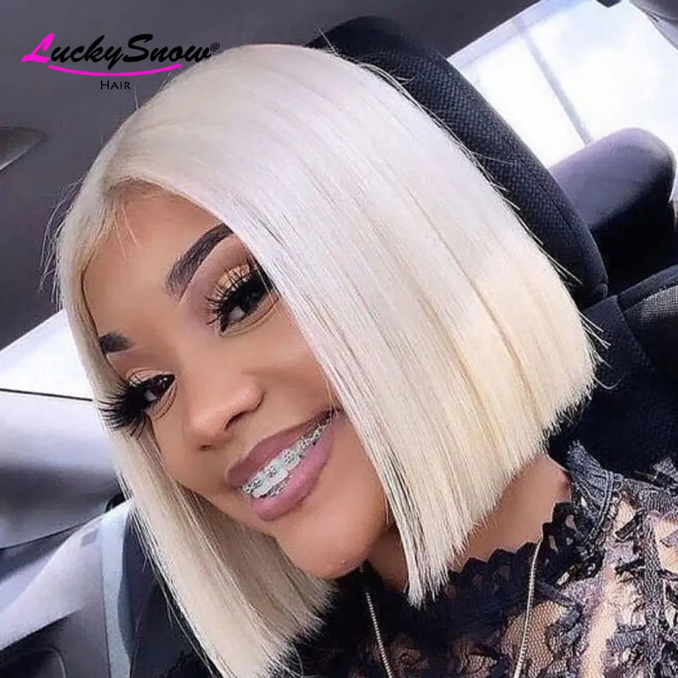 60 White Straight Short Bob Colored 100% Human Hair Wig High Quality Transparent 13x4 Lace Frontal Wigs Cosplay For Women HD Wig