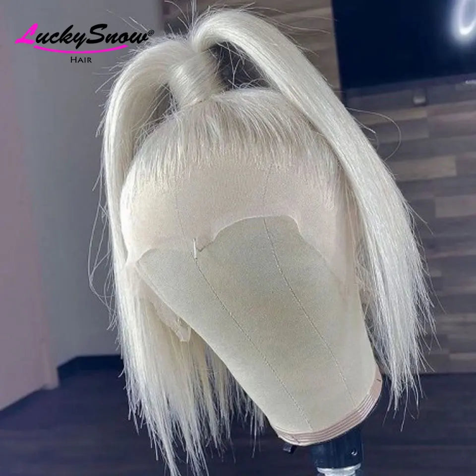 60 White Straight Short Bob Colored 100% Human Hair Wig High Quality Transparent 13x4 Lace Frontal Wigs Cosplay For Women HD Wig