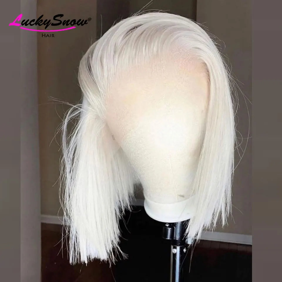60 White Straight Short Bob Colored 100% Human Hair Wig High Quality Transparent 13x4 Lace Frontal Wigs Cosplay For Women HD Wig