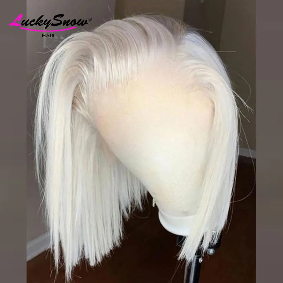 60 White Straight Short Bob Colored 100% Human Hair Wig High Quality Transparent 13x4 Lace Frontal Wigs Cosplay For Women HD Wig