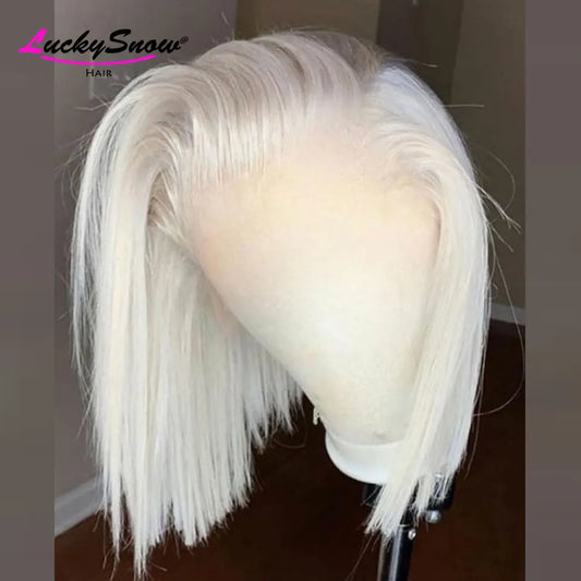 60 White Straight Short Bob Colored 100% Human Hair Wig High Quality Transparent 13x4 Lace Frontal Wigs Cosplay For Women HD Wig