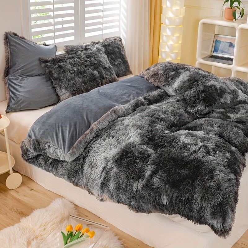 [Tie Dye Duvet Set] 3pcs Y2K Tie Dye Plush Duvet Cover Set - Soft & Warm Bedding Set - 1 Duvet Cover + 2 Pillowcase