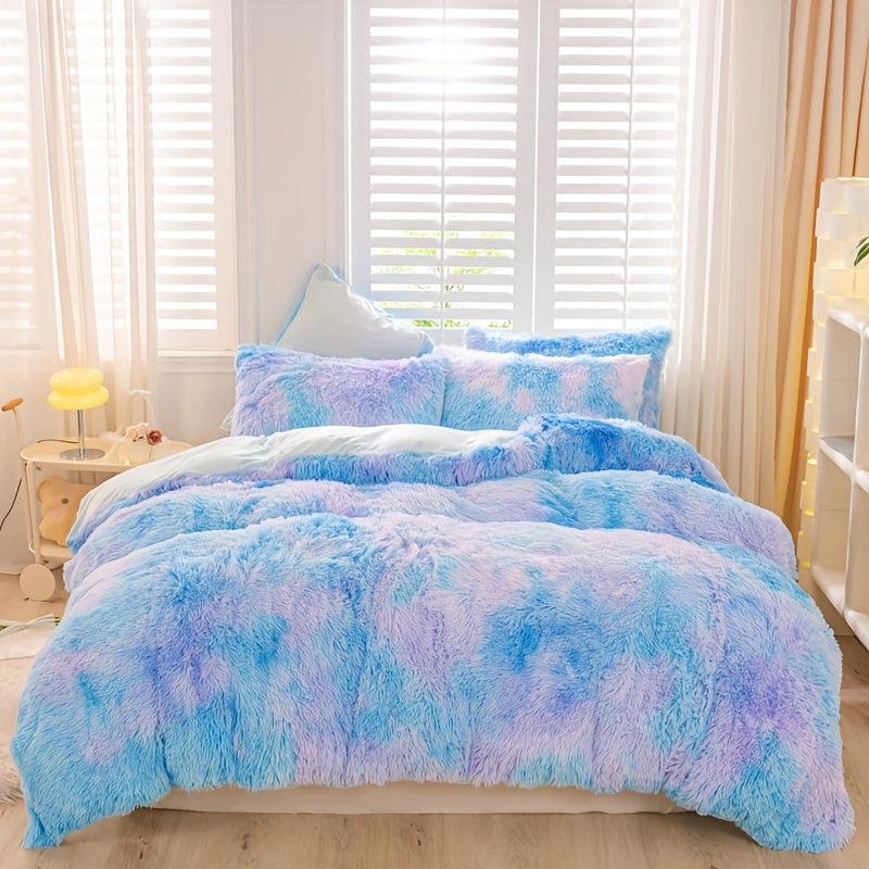 [Tie Dye Duvet Set] 3pcs Y2K Tie Dye Plush Duvet Cover Set - Soft & Warm Bedding Set - 1 Duvet Cover + 2 Pillowcase