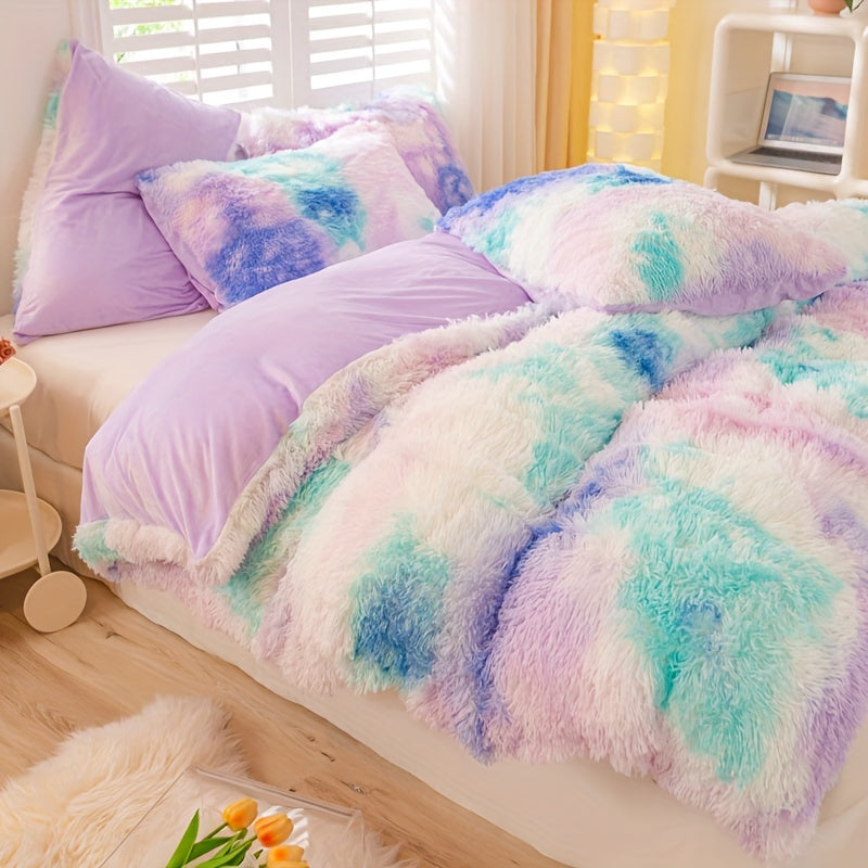[Tie Dye Duvet Set] 3pcs Y2K Tie Dye Plush Duvet Cover Set - Soft & Warm Bedding Set - 1 Duvet Cover + 2 Pillowcase