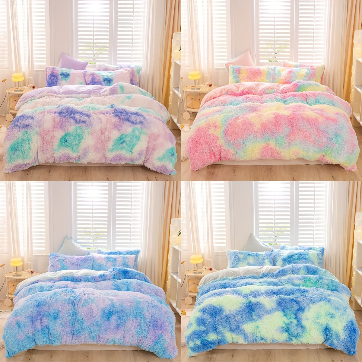 [Tie Dye Duvet Set] 3pcs Y2K Tie Dye Plush Duvet Cover Set - Soft & Warm Bedding Set - 1 Duvet Cover + 2 Pillowcase