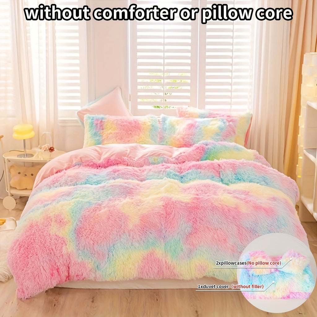 [Tie Dye Duvet Set] 3pcs Y2K Tie Dye Plush Duvet Cover Set - Soft & Warm Bedding Set - 1 Duvet Cover + 2 Pillowcase