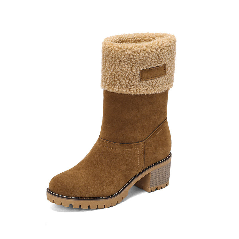 Women's Winter Snow Boots High Quality Anti-Slip Thick Insulated Fleece-Lined Slip-On with Plush Collar & Chunky Rubber Sole for Outdoor Cold Weather, Caramel Brown, Winter Boots